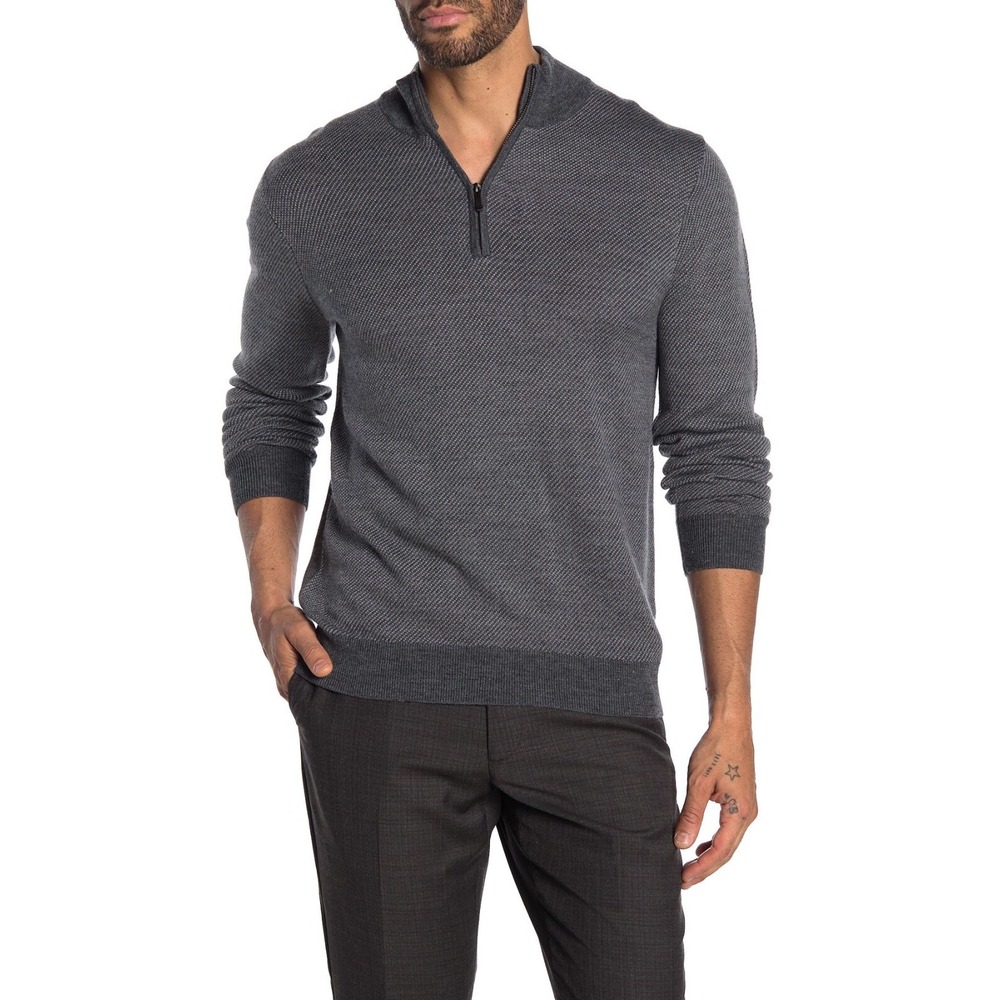 Toscano Men's Mock Neck Quarter Zip Merino Wool Blend Sweater Size M $165